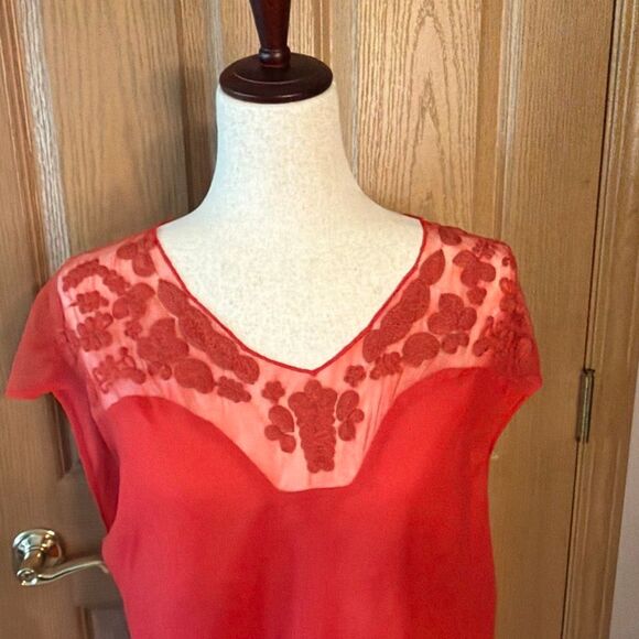 Sundance Embroidered Orange Short Sleeve Blouse Top Medium - Picture 3 of 7